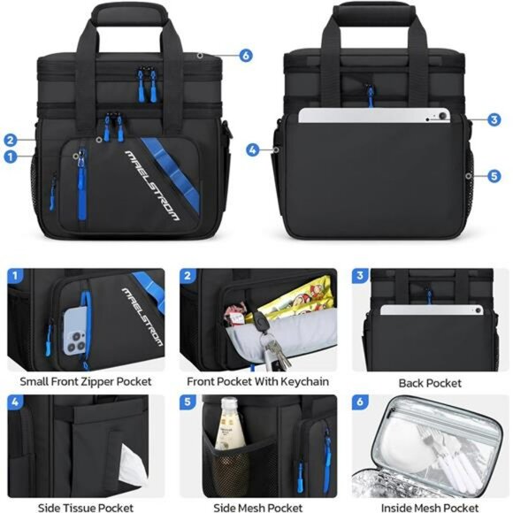 Large insulated lunch bag double deck leakproof cooler tote for work picnic trav - Picture 3 of 7